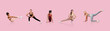 © Prostock-studio - Five women demonstrate diverse workout routines on a vibrant pink backdrop, showcasing strength, flexibility, and balance. Each individual highlights unique movements and poses.