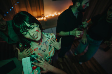 Poster - A lively birthday party scene featuring friends celebrating with colorful face paint, laughter, and glowing decorations, capturing a fun and festive atmosphere.