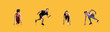 © Prostock-studio - Four athletes are positioned in dynamic running stances, showcasing different phases of a sprint. Their energetic poses highlight determination and readiness against a bright yellow backdrop.