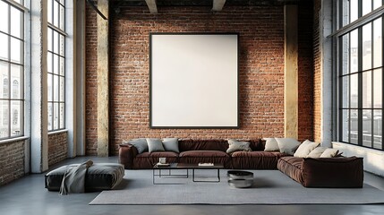 Sticker - Modern Loft Apartment Featuring Large Blank Poster