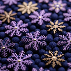 Wall Mural - Merry Christmas, Happy New Year. violet background golden white Christmas snowflakes close up