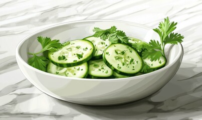 Wall Mural - Fresh cucumber salad with boiled eggs and cilantro for a healthy meal option