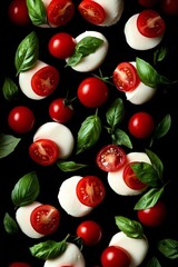 Sticker - Fresh caprese salad ingredients arranged on a dark surface with vibrant colors