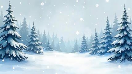 Wall Mural - Snowy forest landscape with pine trees and a serene winter atmosphere