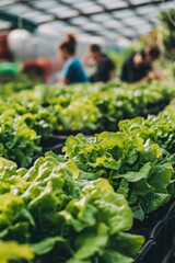 Canvas Print - Vibrant green lettuce thriving in a greenhouse during a sunny afternoon