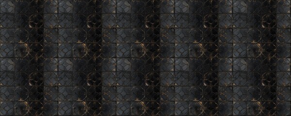 Wall Mural - seamless pattern of black gold geometric tile luxury dark background texture design
