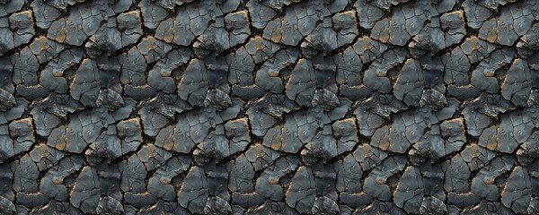 Wall Mural - seamless pattern of dark gray and gold cracked rock texture abstract background dark grunge style