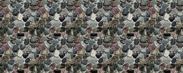 Wall Mural - seamless pattern of cobblestone wall texture background gray dark brown rustic design