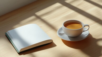 Sticker - Coffee cup with latte art placed on wooden table in a cozy caf during sunny afternoon