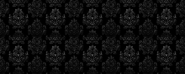Wall Mural - seamless pattern of elegant dark gray floral damask pattern black background luxury design