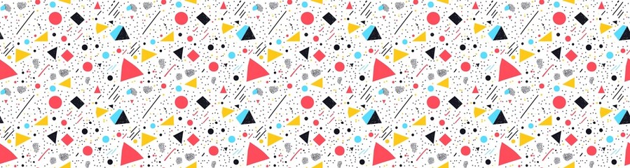 Wall Mural - seamless pattern of abstract geometric shapes red yellow 80s style joyful vibrant party design