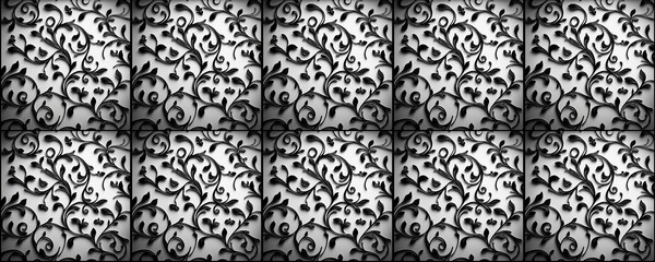 Wall Mural - seamless pattern of elegant black and white floral damask pattern background design vintage style lu