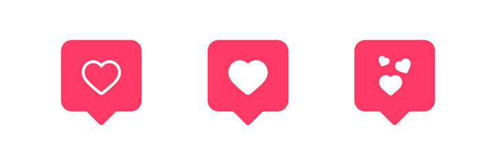 Leinwandbilder - Like and love icon button. Heart flat icon in modern speech bubble shape , Social media notification icons. emoji post reactions set. Vector illustration