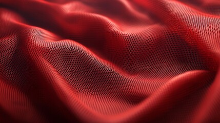 Red Mesh Fabric with Abstract Wavy Texture