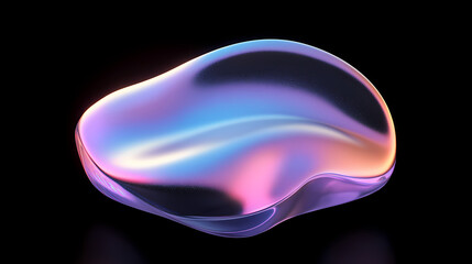 Wall Mural - Abstract iridescent shape, dark background design, 3d render. Iridescent. Illustration