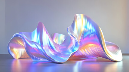 Wall Mural - abstract background design, wavy iridescent shape, 3d render. iridescent. illustration