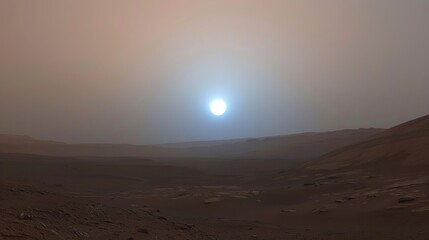 Poster - Stunning artistic depiction of martian dawn showcasing desolate landscape and subtle sunrise hues