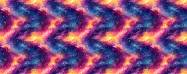 Wall Mural - seamless pattern of cosmic nebula watercolor galaxy background orange purple fantasy design