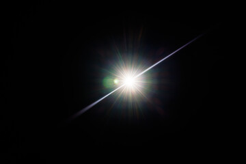 Aufkleber - Easy to add lens flare effects for overlay designs or screen blending mode to make high-quality images. Abstract sun burst, digital flare, iridescent glare over black background.
