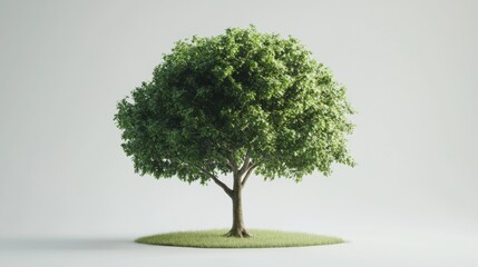 Wall Mural - Lush green tree stands prominently on a grassy patch in a bright, minimalistic setting