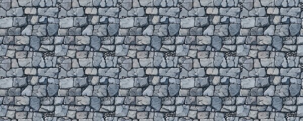 Wall Mural - seamless pattern of stone wall texture blue gray cartoon style medieval background design game desig