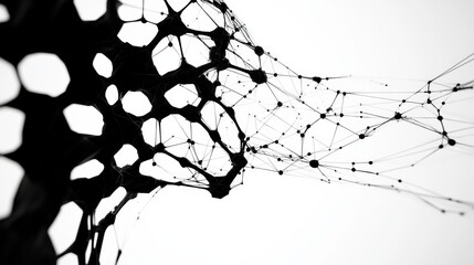 Abstract black and white image of interconnected nodes and lines, resembling a network or neural pathways.  The contrast creates a dramatic visual.