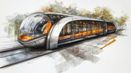 Canvas Print - Futuristic train design, watercolor sketch.