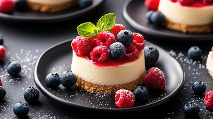 Canvas Print - Cheesecake with Berries and Mint