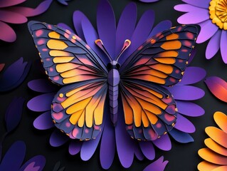 Wall Mural - Paper Butterfly on Flowers