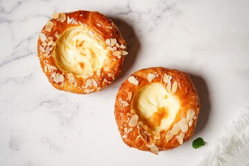 Cream cheese Danish pastry on white background