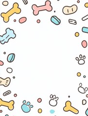 Poster - A colorful doodle banner features playful dog toys, bones, and paw prints, providing a cheerful space for text suitable for pet themed occasions. Generative AI
