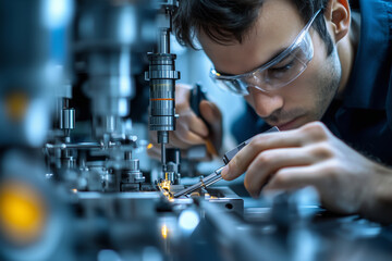 Fototapete - Precision Craftsmanship in Industrial Technology Under Expert Hands
