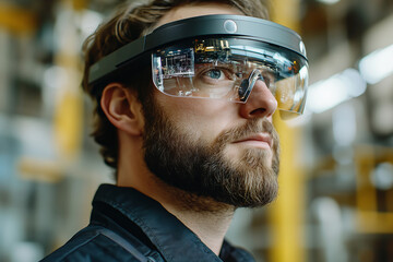 Poster - Automation specialist engaged in augmented reality at a modern facility