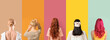 © Pixel-Shot - Set of beautiful young women with different hairdos on color background, back view