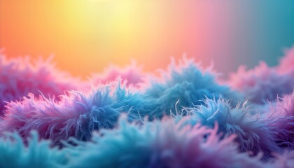 Poster - Fuzzy soft fur texture in pastel pink blue yellow colors. Abstract background design. Gentle colors. Dreamy aethereal, natural look. Colorful, beautiful illustration. Perfect for trendy wallpaper