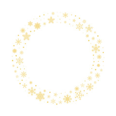 Poster - Gold Snowflakes circle frame. Winter snowflake round border isolated on transparent background. Vector design element for Christmas and New Year card, inwitation, banner