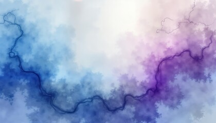 Poster - Abstract art piece swirling watercolor design. Purple, blue colors blend beautifully like clouds in sky. Light, airy effect of watercolor artwork, evokes sense of wonder, serene atmosphere. Ideal for