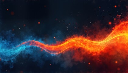 Leinwandbilder - Abstract illustration with glowing wavy lines of blue, orange red colors. Dynamic energy effect against dark background. Noisy grainy texture creates poster design vibe. Ideal for posters backgrounds