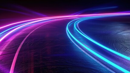 Wall Mural - Futuristic purple neon light trails black background, bright glowing lines