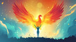 © Thiago - Motivation depicted as a phoenix rising from ashes of past failures, person embracing transformation. Phoenix. Illustration