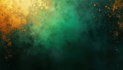 Aufkleber - Abstract textured background with green black gold, brown colors. Spray texture creates unique pattern, gradient. Shine, light effects combined with grainy, grungy style make retro. Empty space