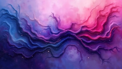 Poster - Abstract purple painting with liquid, fluid grunge texture. Purple, pink colors create flowing pattern on surface. Fluid artwork with vibrant colors. Swirling effect of colorful waves, elegant