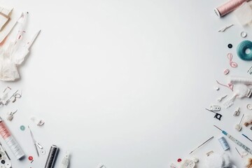 Poster - A collection of sewing essentials including needles, threads, and buttons creates an organized workspace with space for additional notes. Generative AI