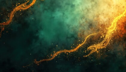 Aufkleber - Abstract background with green black gold brown color gradient. Spray texture shows shine bright light, glow. Grungy empty space grainy noise. Rough retro vibe. Design template for different