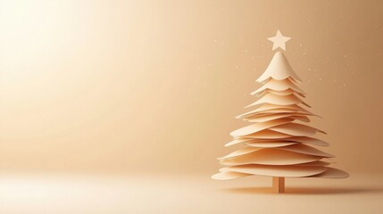 Aufkleber - Decorative layered 3D paper Christmas tree stands against a soft background, featuring a blank space ideal for creating personalized messages. Generative AI