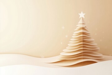 Aufkleber - A beautifully crafted layered paper Christmas tree stands against a soft, neutral background, offering a blank area for custom text. Generative AI