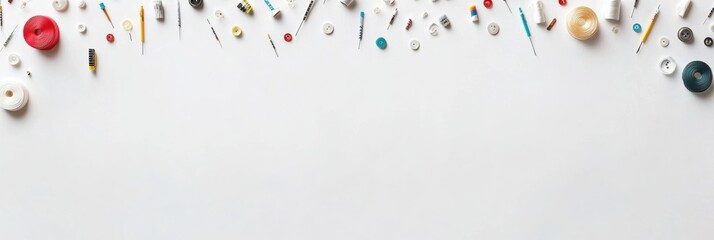 Poster - A collection of sewing essentials including needles, threads, and buttons is displayed on a white background, perfect for crafting projects. Generative AI