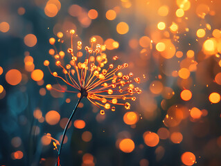 Poster - Bright orange light rays with bokeh background
