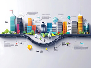 Aufkleber - Business road map timeline infographic city designed for abstract background template milestone element modern diagram process technology digital marketing data presentation chart illustration