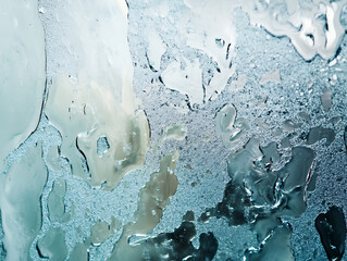 Poster - Close-up of double-glazed window condensation caused by excessive moisture in the house in winter occurs when the seal between panes is broken or desiccant inside the window
